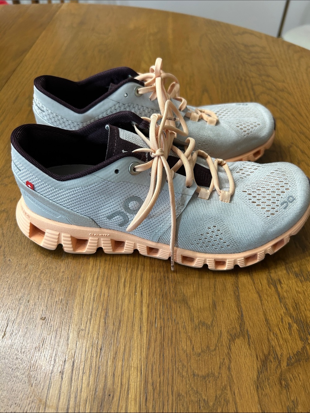On Running Women's Cloudflow Running Shoes in Light Gray and Peach